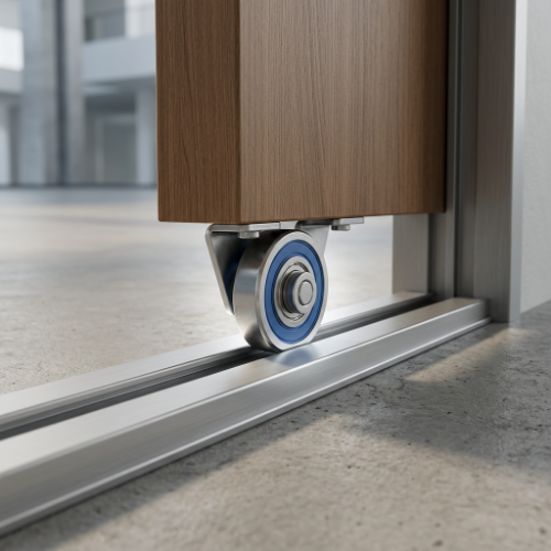 Nylon Roller Wheel Mounted on Sliding Wood Door Bottom Track